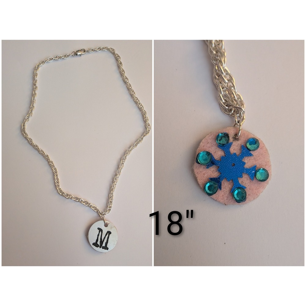 Handmade Reversible Initial M Snowflake Pendant Necklace Silver Tone 18 Inch